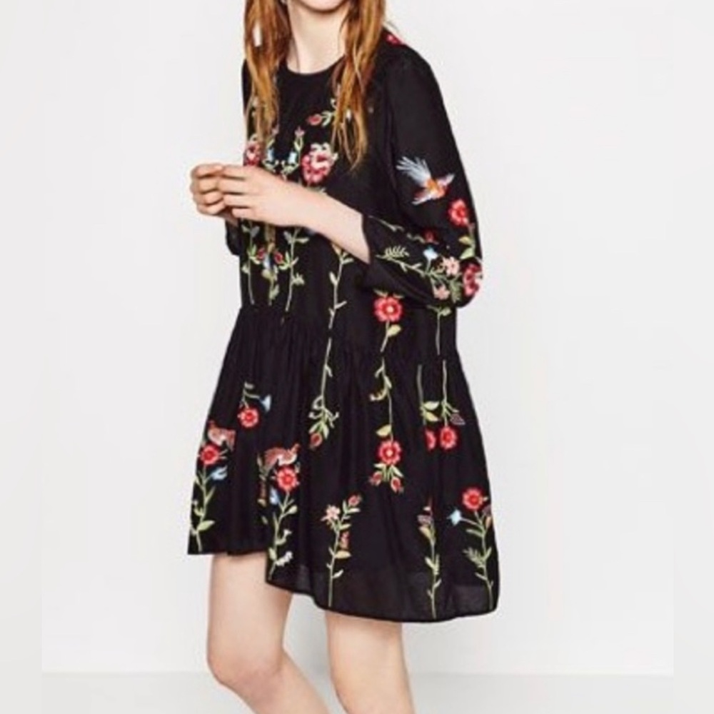 Zara Floral Embroidered Black Dress - Gem